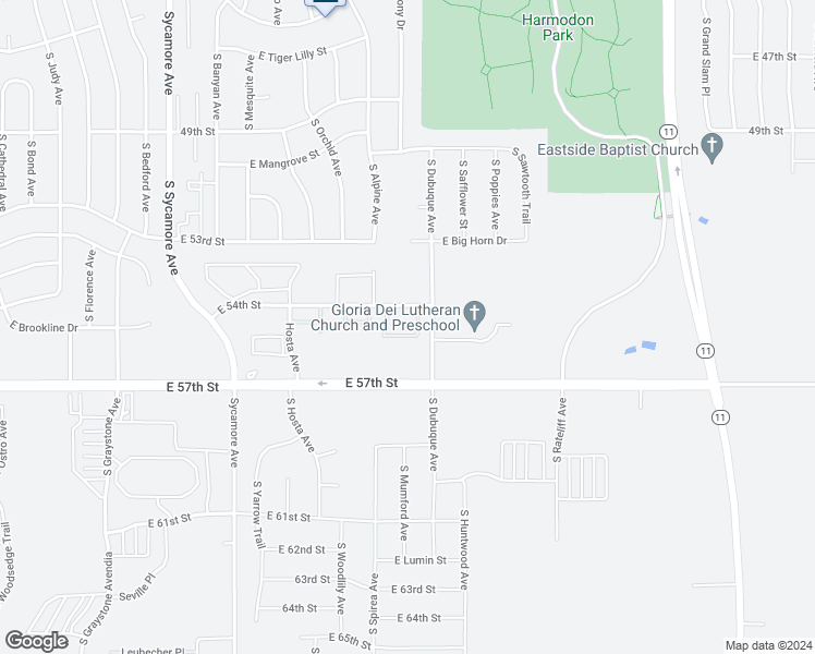 map of restaurants, bars, coffee shops, grocery stores, and more near 5025 East 54th Street in Sioux Falls