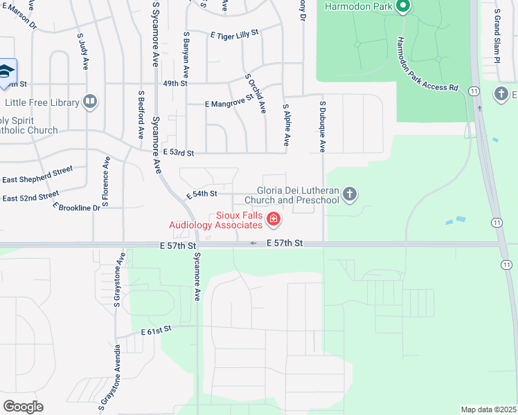 map of restaurants, bars, coffee shops, grocery stores, and more near 4812 South Hosta Avenue in Sioux Falls