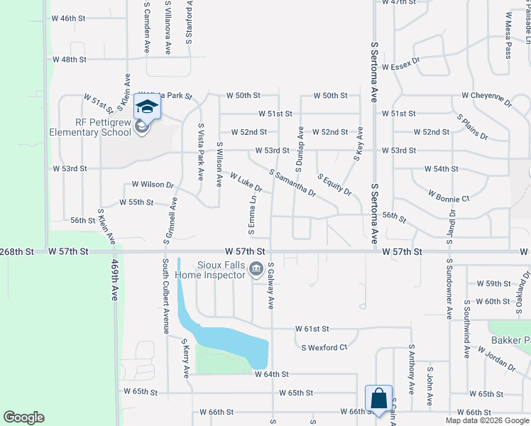 map of restaurants, bars, coffee shops, grocery stores, and more near 4905 South Galway Avenue in Sioux Falls