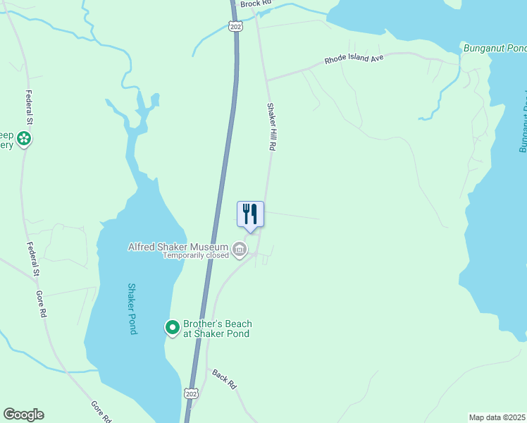 map of restaurants, bars, coffee shops, grocery stores, and more near Shaker Hill Road in Alfred