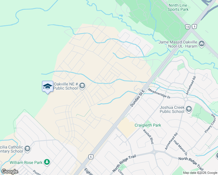 map of restaurants, bars, coffee shops, grocery stores, and more near 1269 Anthonia Trail in Oakville
