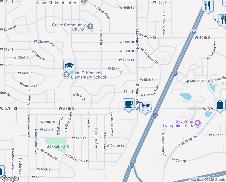map of restaurants, bars, coffee shops, grocery stores, and more near 5530-5716 W 56th St in Sioux Falls