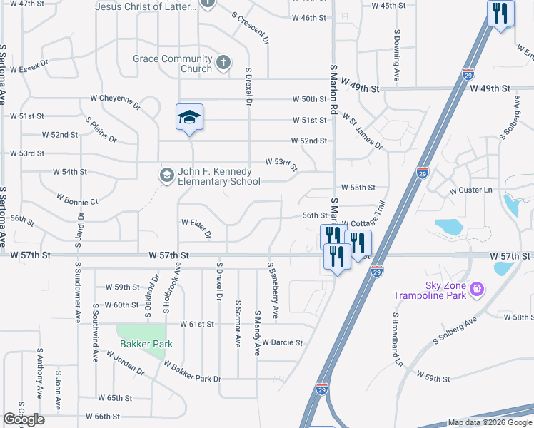 map of restaurants, bars, coffee shops, grocery stores, and more near 5530-5716 W 56th St in Sioux Falls