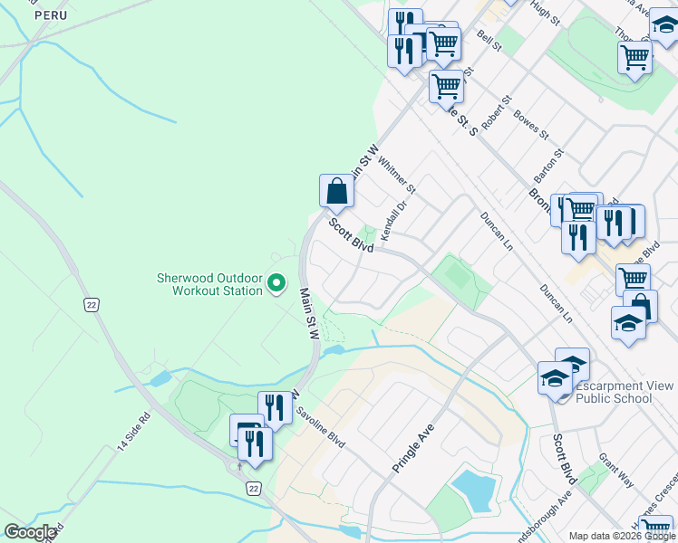 map of restaurants, bars, coffee shops, grocery stores, and more near 271 Forbes Terrace in Milton