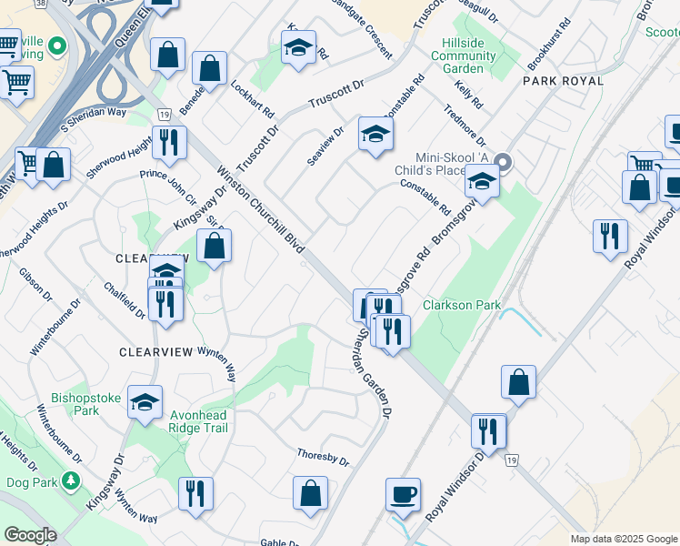 map of restaurants, bars, coffee shops, grocery stores, and more near 1179 Dogwood Crescent in Oakville