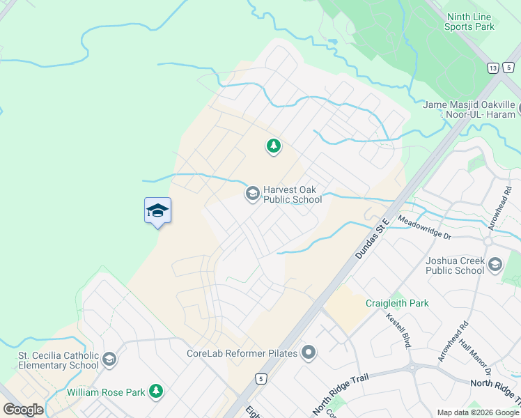 map of restaurants, bars, coffee shops, grocery stores, and more near 1246 Wheat Boom Drive in Oakville