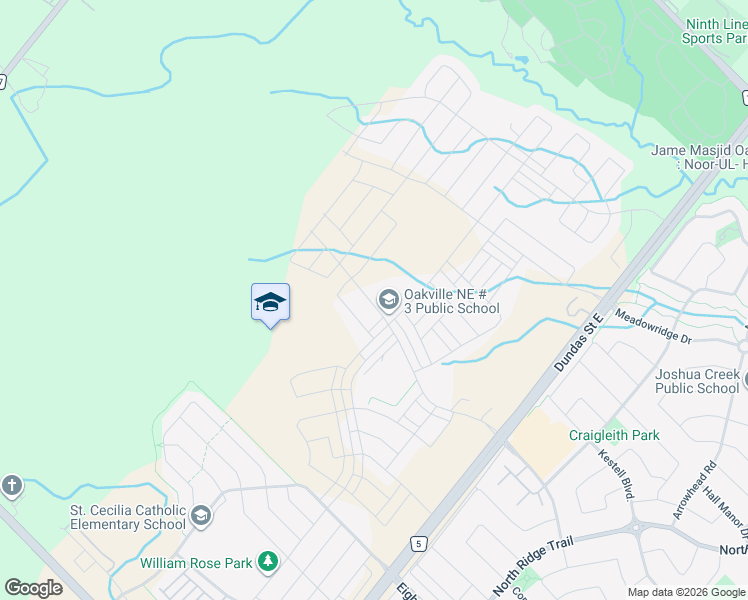 map of restaurants, bars, coffee shops, grocery stores, and more near 3117 John McKay Boulevard in Oakville