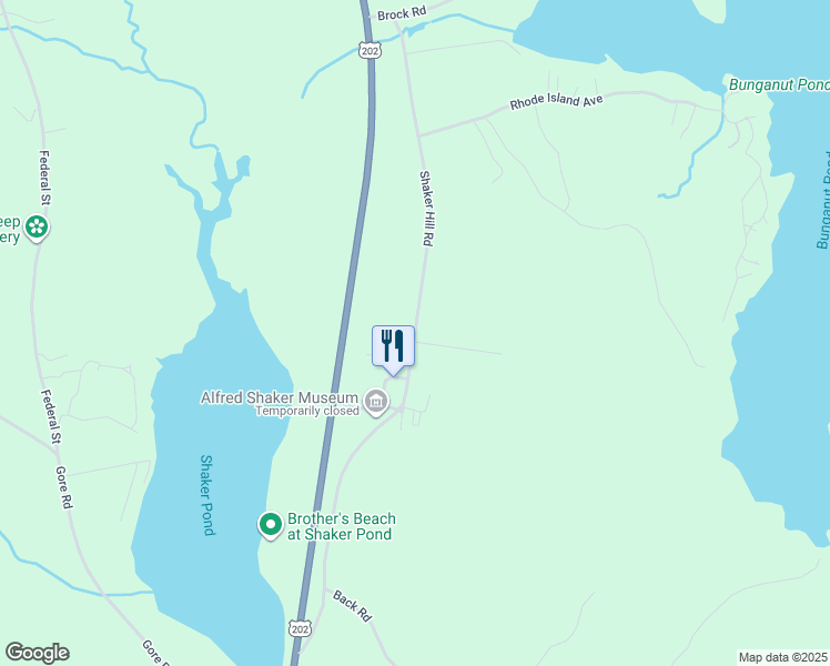 map of restaurants, bars, coffee shops, grocery stores, and more near Shaker Hill Road in Alfred