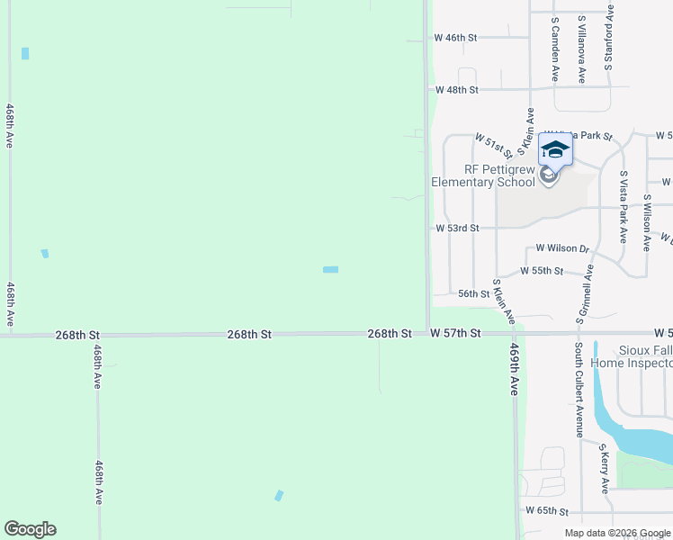 map of restaurants, bars, coffee shops, grocery stores, and more near 46859 268th Street in Sioux Falls