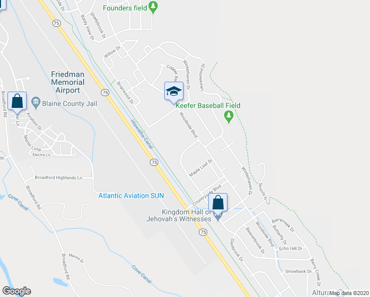 map of restaurants, bars, coffee shops, grocery stores, and more near 880 Shenandoah Drive in Hailey