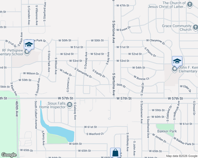 map of restaurants, bars, coffee shops, grocery stores, and more near 4727 South Equity Drive in Sioux Falls