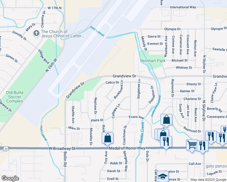 map of restaurants, bars, coffee shops, grocery stores, and more near 881-887 Buckboard Lane in Idaho Falls