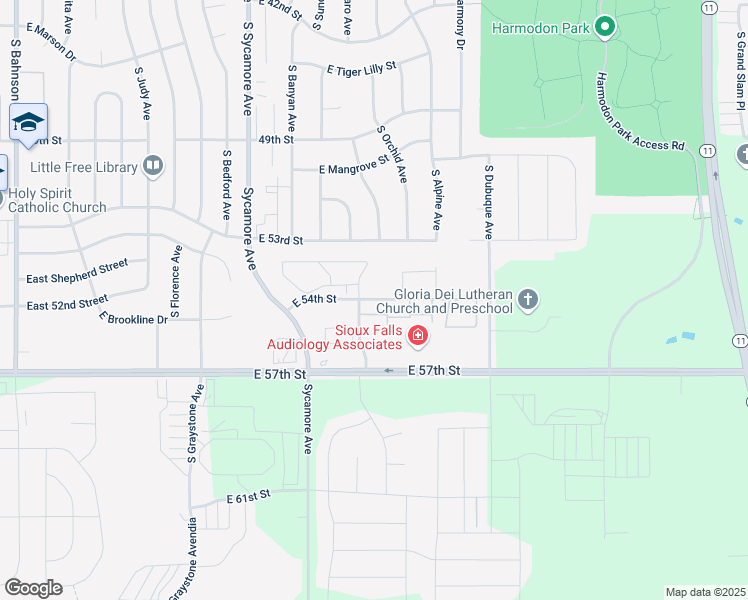 map of restaurants, bars, coffee shops, grocery stores, and more near 4800 East 54th Street in Sioux Falls