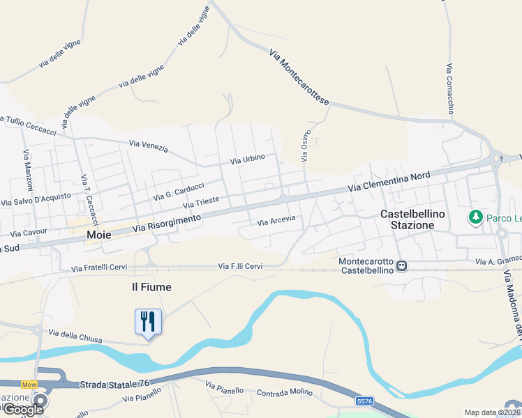 map of restaurants, bars, coffee shops, grocery stores, and more near 290 Via Risorgimento in Moie