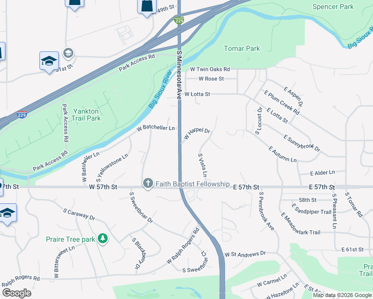 map of restaurants, bars, coffee shops, grocery stores, and more near 4500 South Minnesota Avenue in Sioux Falls