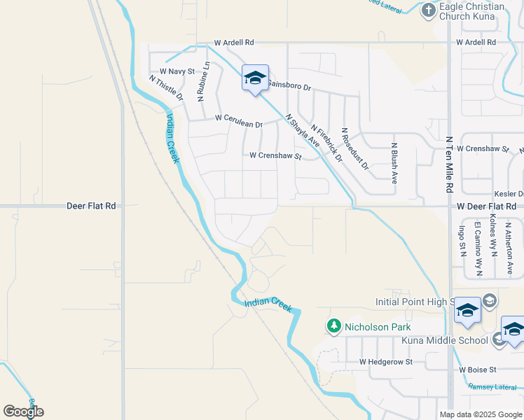 map of restaurants, bars, coffee shops, grocery stores, and more near 2501 West Quilceda Street in Kuna
