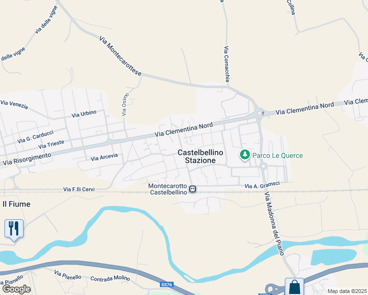 map of restaurants, bars, coffee shops, grocery stores, and more near 14A Contrada Stazione in Castelbellino Stazione