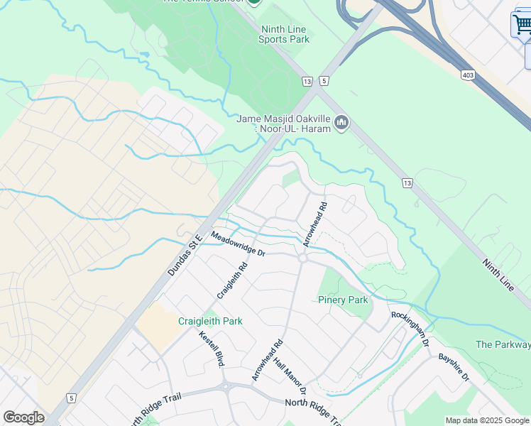map of restaurants, bars, coffee shops, grocery stores, and more near 2522 Lyndhurst Drive in Oakville