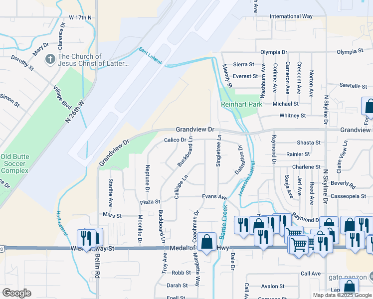 map of restaurants, bars, coffee shops, grocery stores, and more near 881 Buckboard Lane in Idaho Falls