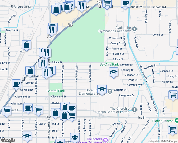 map of restaurants, bars, coffee shops, grocery stores, and more near 796 Whittier Street in Idaho Falls