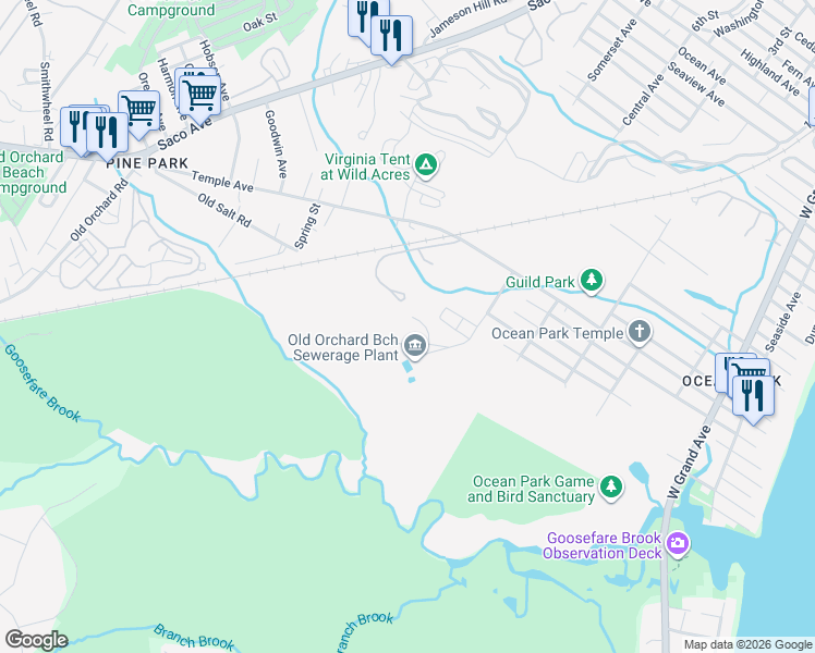 map of restaurants, bars, coffee shops, grocery stores, and more near 20 Manor Street in Old Orchard Beach