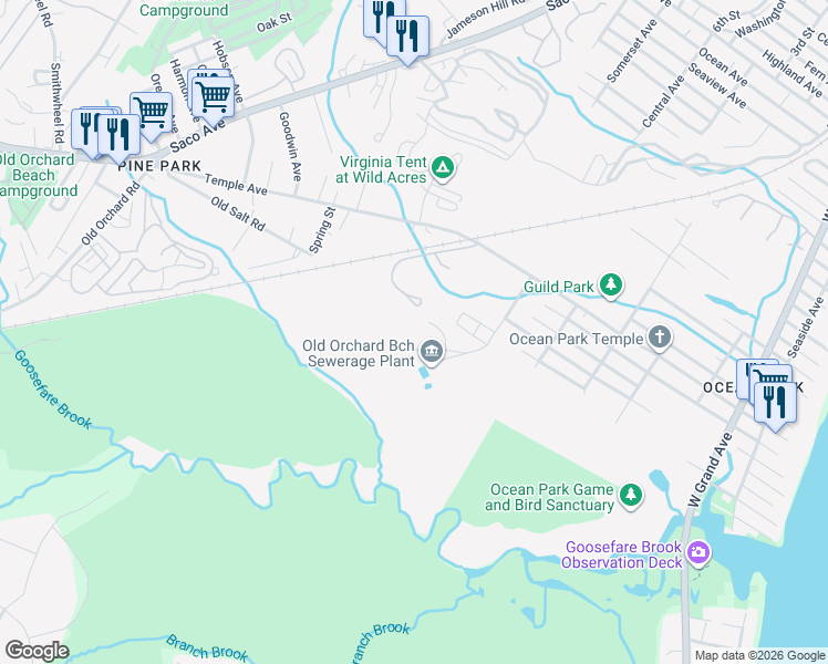 map of restaurants, bars, coffee shops, grocery stores, and more near 20 Manor Street in Old Orchard Beach