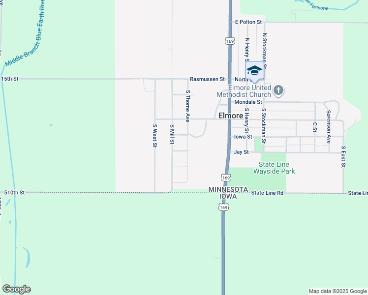 map of restaurants, bars, coffee shops, grocery stores, and more near 303 West Harrison Street in Elmore