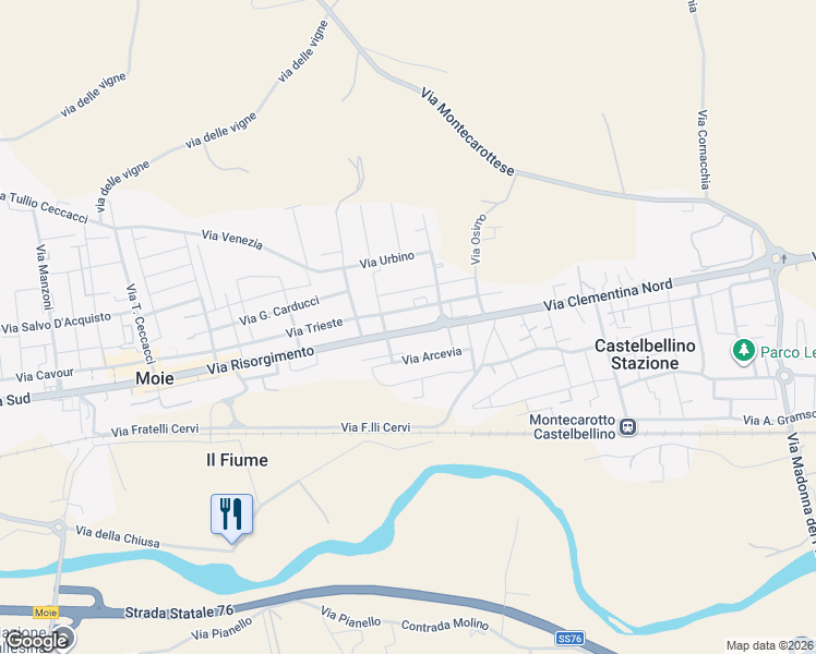 map of restaurants, bars, coffee shops, grocery stores, and more near 290 Via Risorgimento in Moie