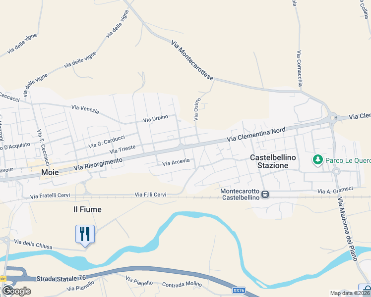 map of restaurants, bars, coffee shops, grocery stores, and more near 44A Via Clementina Nord in Moie