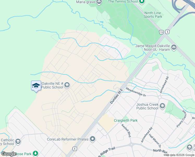 map of restaurants, bars, coffee shops, grocery stores, and more near 1309 Anthonia Trail in Oakville
