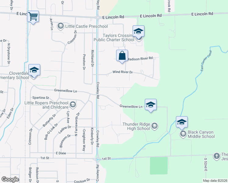 map of restaurants, bars, coffee shops, grocery stores, and more near 4634 East 9th North in Idaho Falls
