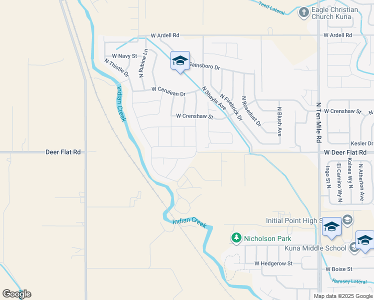 map of restaurants, bars, coffee shops, grocery stores, and more near 2501 West Quilceda Street in Kuna