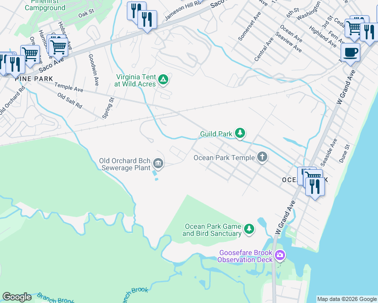 map of restaurants, bars, coffee shops, grocery stores, and more near 15 Manor Street in Old Orchard Beach