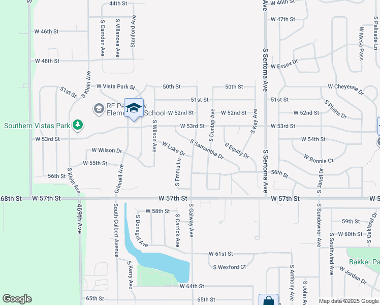 map of restaurants, bars, coffee shops, grocery stores, and more near W Luke Dr in Sioux Falls