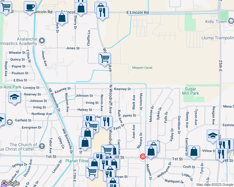 map of restaurants, bars, coffee shops, grocery stores, and more near 698-798 Ruth Avenue in Idaho Falls