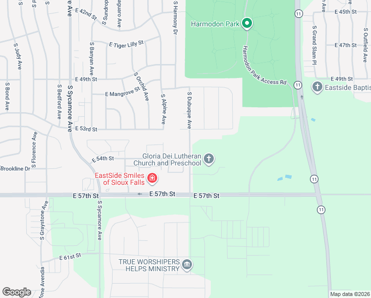 map of restaurants, bars, coffee shops, grocery stores, and more near 4301 South Dubuque Avenue in Sioux Falls