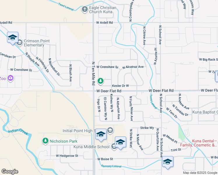 map of restaurants, bars, coffee shops, grocery stores, and more near 1447 West Kesler Drive in Kuna