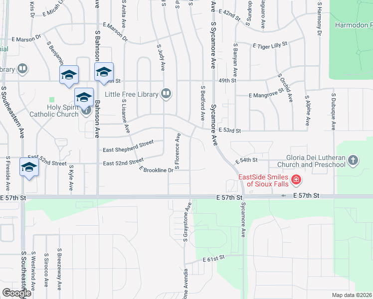 map of restaurants, bars, coffee shops, grocery stores, and more near 4501 South Graystone Avenue in Sioux Falls