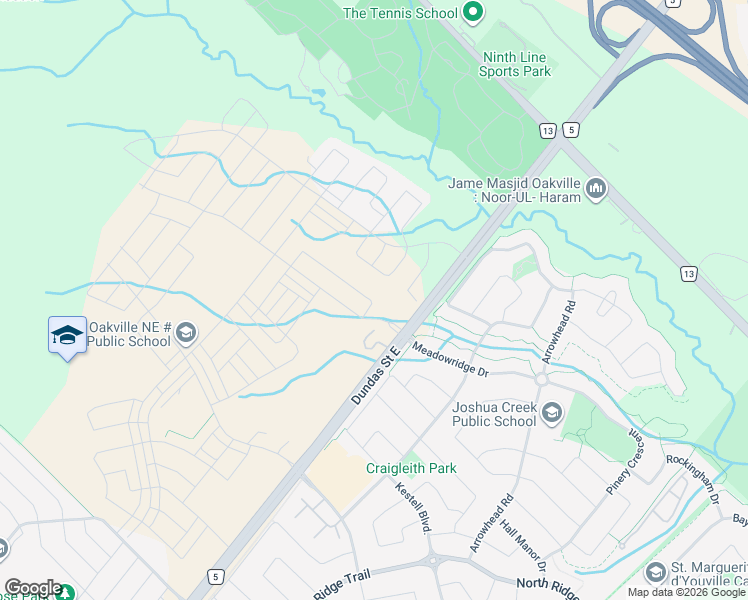 map of restaurants, bars, coffee shops, grocery stores, and more near 3029 Perkins Way in Oakville