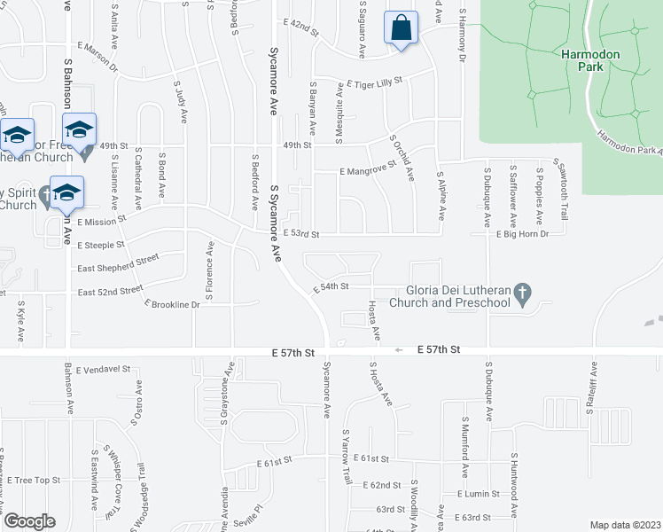 map of restaurants, bars, coffee shops, grocery stores, and more near 4600 East 54th Street in Sioux Falls