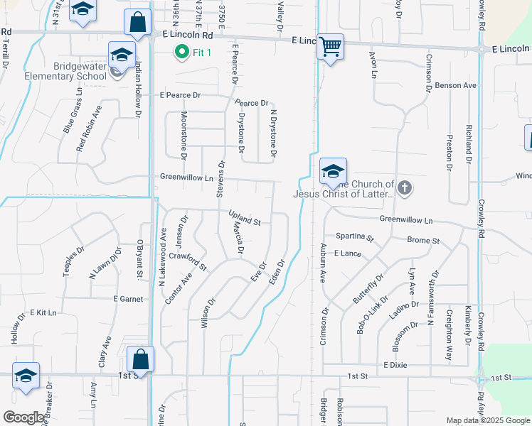map of restaurants, bars, coffee shops, grocery stores, and more near 3845 Upland Street in Idaho Falls