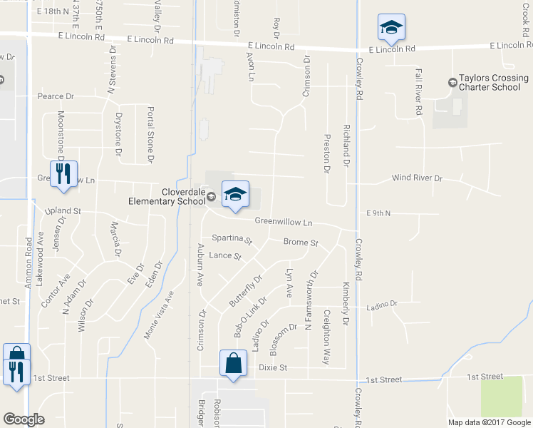 map of restaurants, bars, coffee shops, grocery stores, and more near 905 Crimson Drive in Idaho Falls