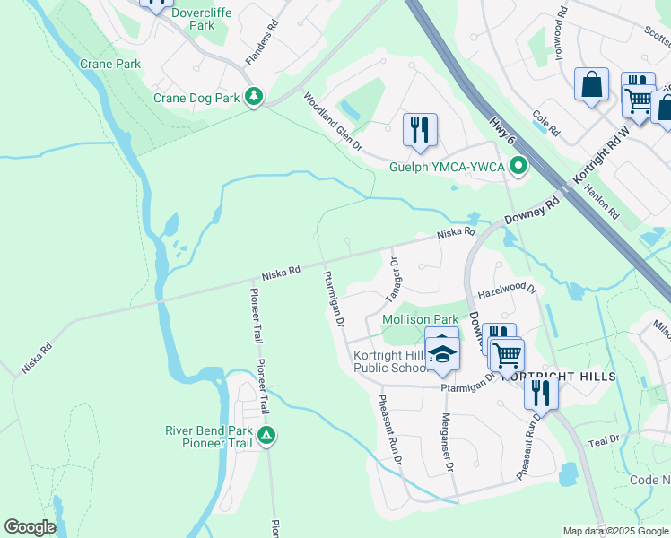 map of restaurants, bars, coffee shops, grocery stores, and more near in Guelph