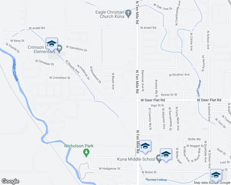map of restaurants, bars, coffee shops, grocery stores, and more near 1684 North Blush Avenue in Kuna