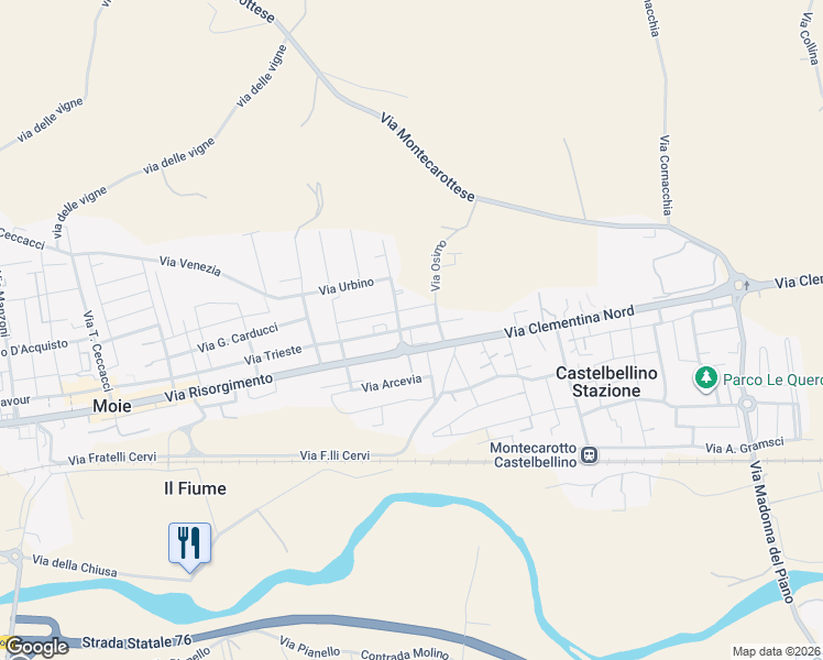 map of restaurants, bars, coffee shops, grocery stores, and more near 44A Via Clementina Nord in Moie