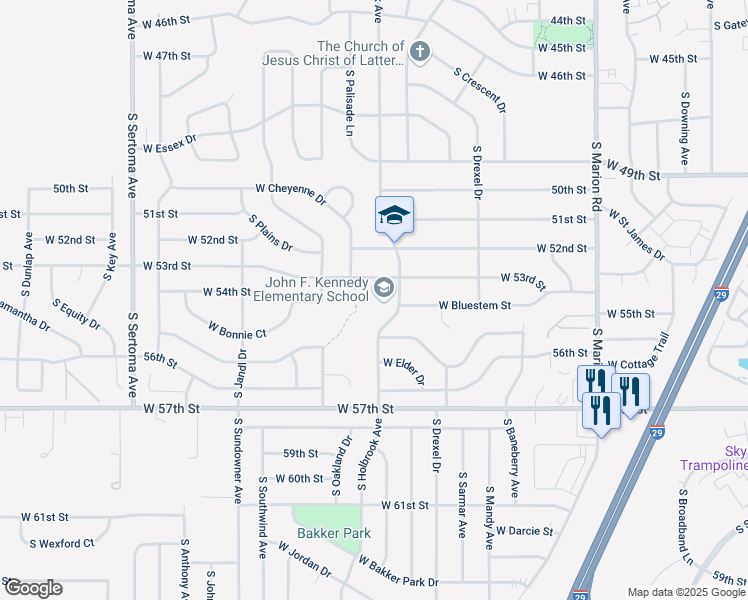 map of restaurants, bars, coffee shops, grocery stores, and more near 4501 South Holbrook Avenue in Sioux Falls
