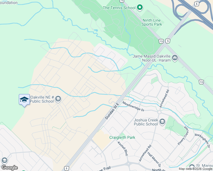 map of restaurants, bars, coffee shops, grocery stores, and more near 3053 Perkins Way in Oakville