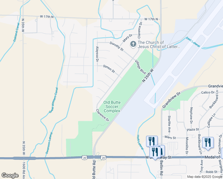 map of restaurants, bars, coffee shops, grocery stores, and more near 880 Clarence Drive in Idaho Falls