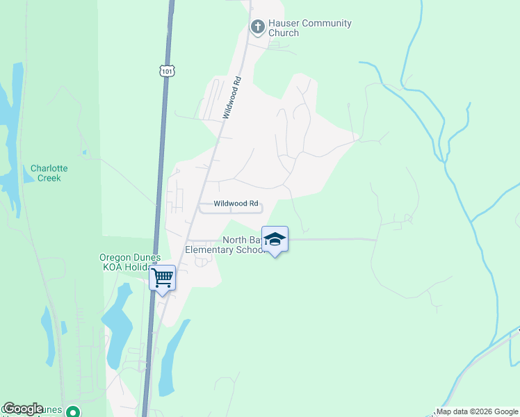 map of restaurants, bars, coffee shops, grocery stores, and more near 300-348 Driftwood Inn Road in North Bend