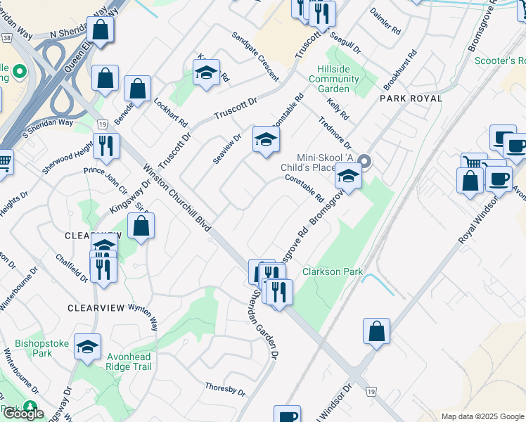 map of restaurants, bars, coffee shops, grocery stores, and more near in Mississauga